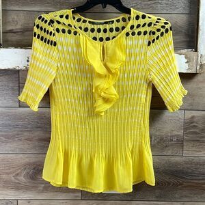 Notations Ladies Yellow Polka Dot Pleated Blouse, Size Medium
